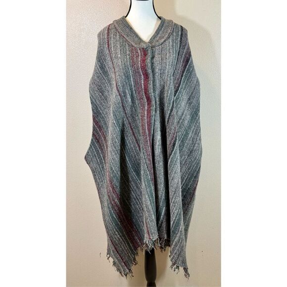 Free People Wool Women’s XS/S Cardigan Striped Blanket Poncho With Fringe & Pock - Picture 3 of 11
